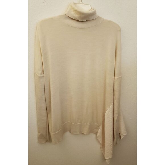 AllSaints Oversize Merino Wool Cream Turtleneck Sweater w Satin Drape Size M - Picture 1 of 11